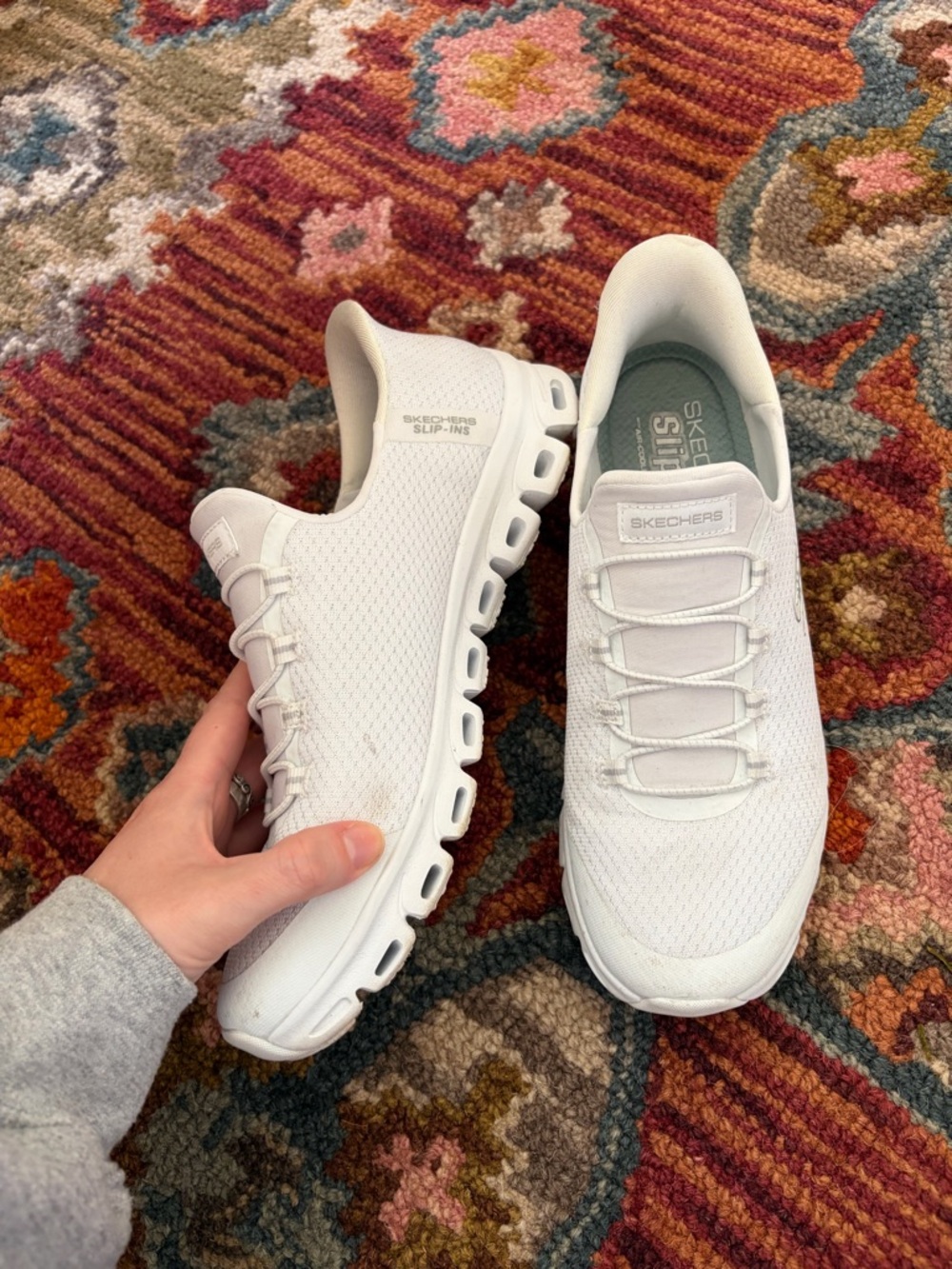 Skechers Women's All-White Slip-On Mesh Walking Sneakers, size 8.5 - Picture 3 of 9